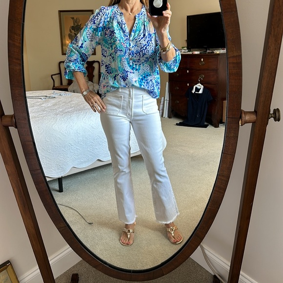 EUC: Lilly Pulitzer XS Elsa Silk Top Blouse Turquoise Oasis Wave after Wave🔥🤩 - Picture 14 of 15